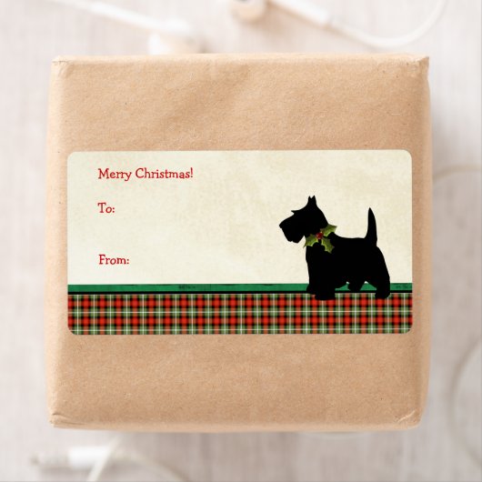 Scottie Hond Traditionele Plaid Kerstmis Custom Etiket (Insitu)