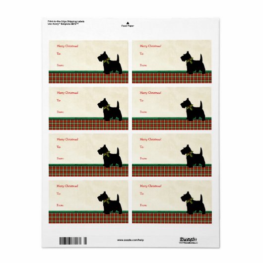 Scottie Hond Traditionele Plaid Kerstmis Custom Etiket (Full Sheet)