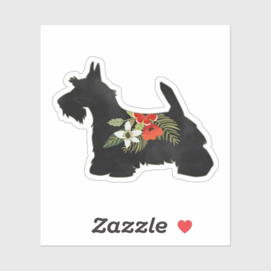 Scottie Hondenras Boho Floral Silhouette Sticker (Vel)
