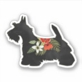Scottie Hondenras Boho Floral Silhouette Sticker (Voorkant)