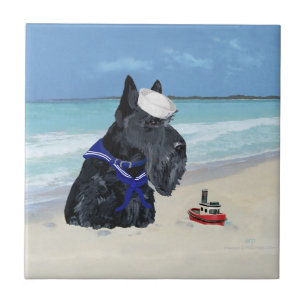 Scottie op het strand tegeltje