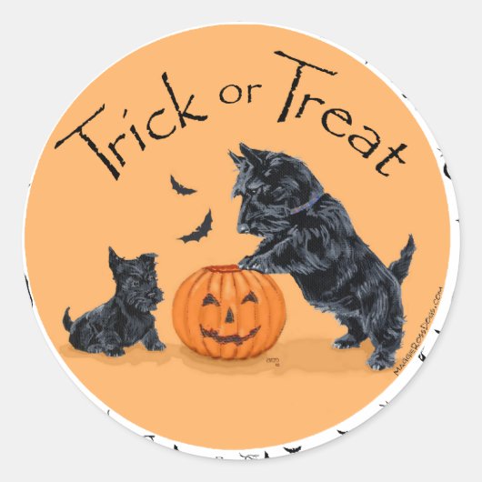 SCOTTIE Pap en Pup Halloween Ronde Sticker (Voorkant)