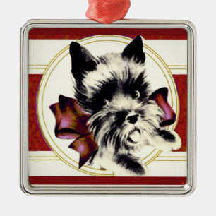  Scottie Terrier op rode sierplaat Metalen Ornament