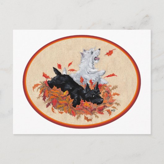 Scottie & Westie Fallen Leaves Briefkaart (Voorkant)