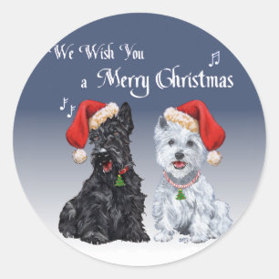 Scottie & Westie Kerstliederen Ronde Sticker