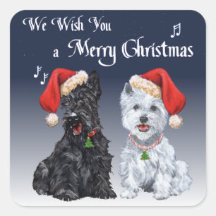 Scottie & Westie Kerstliederen Vierkante Sticker