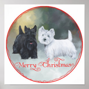 Scottie Westie Kerstmis Poster