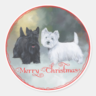 Scottie Westie Kerstmis Ronde Sticker