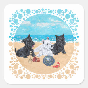 Scottie & Westie Pups in het strand Vierkante Sticker
