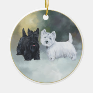 Scottie Westie Wintertijd Keramisch Ornament