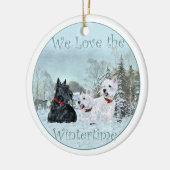 Scottie & Westies Winter Versiering Keramisch Ornament (Links)