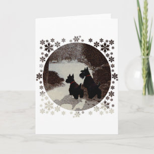 Scotties op Surreal Winter Night Feestdagen Kaart