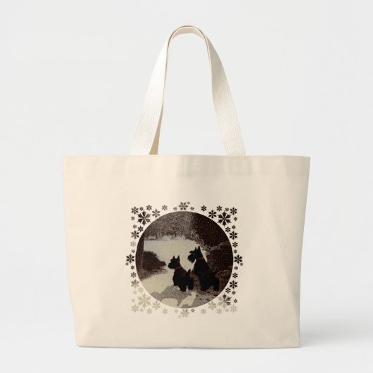 Scotties op Surreal Winter Night Grote Tote Bag (Voorkant)