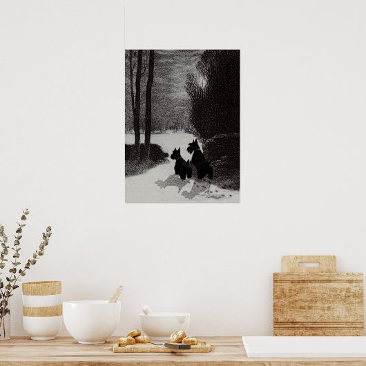 Scotties Surreal Winter Nacht Poster (Keuken)
