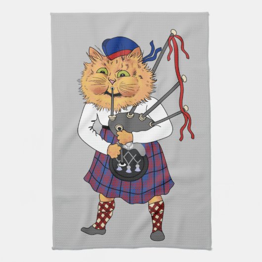 Scottish Bagpipe Cat Louis Wain Theedoek (Verticaal)