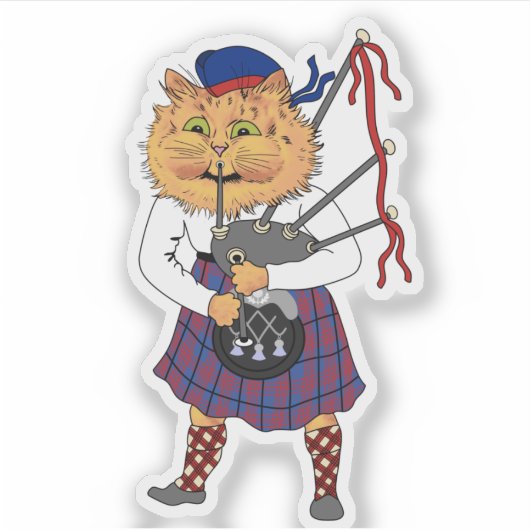 Scottish Bagpipe Palling Cat Window Cling Sticker (Voorkant)