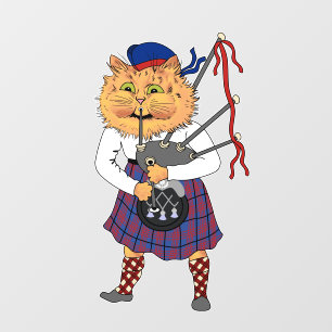 Scottish Bagpipe Play Cat Raamsticker