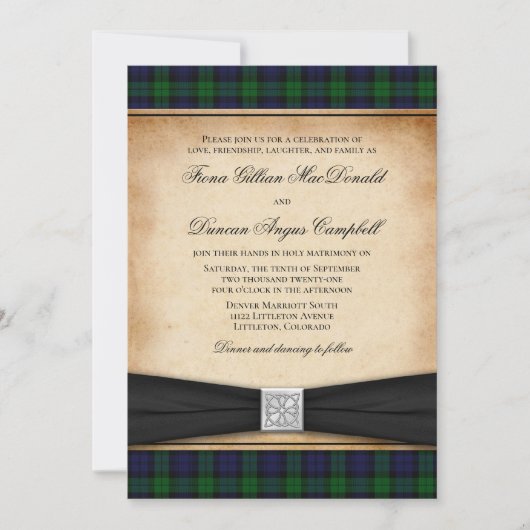 Scottish Black Watch Tartan Faire-part de mariage (Devant)