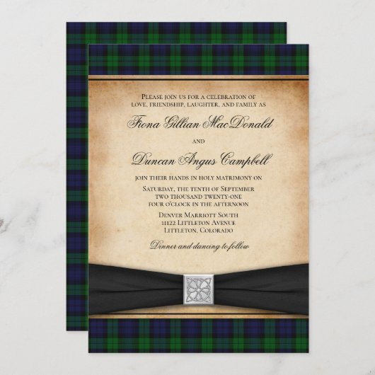Scottish Black Watch Tartan Faire-part de mariage (Devant / Derrière)
