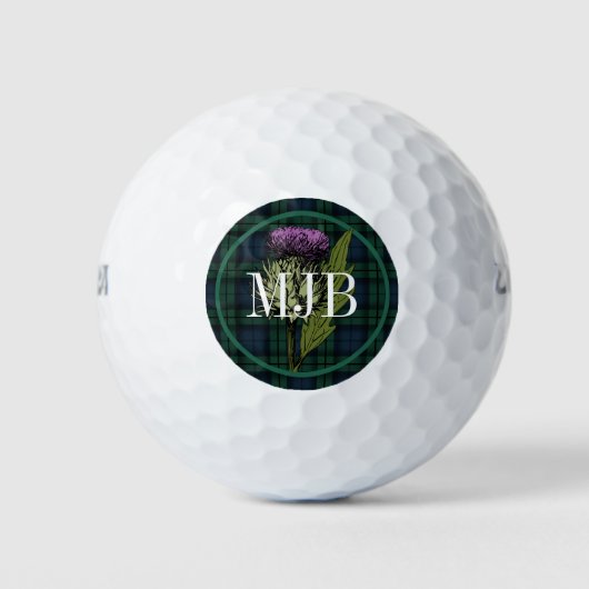 Scottish Black Watch Tartan Thistle Monogram Golfballen (Voorkant)