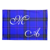 Scottish Blue Tartan verbinding met monogram Kussensloop (Achterkant)