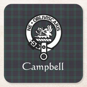 Scottish Campbell Crest Badge & Tartan Vierkante Kartonnen Onderzetter