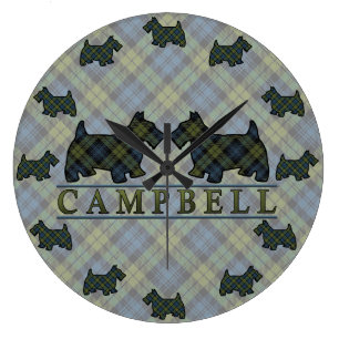 Scottish Campbell Tartan Scottie Dogs Clock Grote Klok