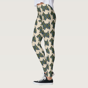 Scottish Campbell Tartan Scottie Dogs Leggings