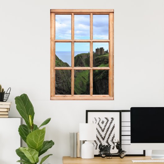 Scottish Castle op Cliff Uitzicht vanaf een raam Poster (Thuiskantoor)