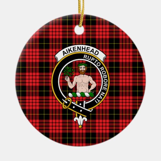 Scottish Clan Aikenhead Tartan en Crest Keramisch Ornament (Voorkant)