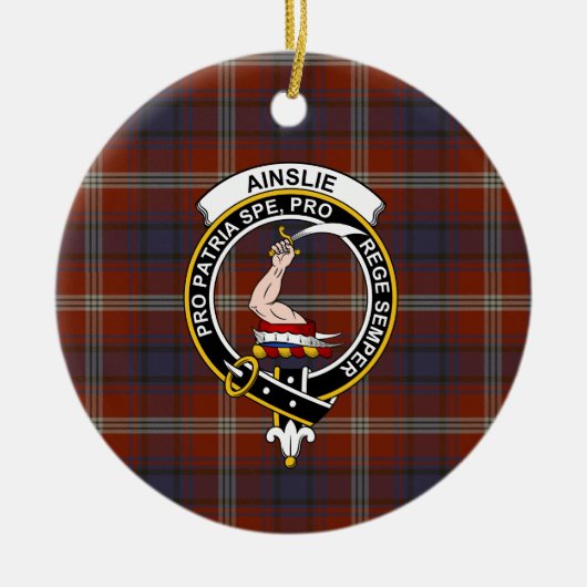 Scottish Clan Ainslie Ancient Tartan en Crest Keramisch Ornament (Voorkant)