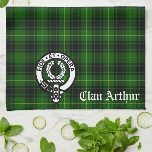 Scottish Clan Arthur/MacArthur Crest & Tartan Theedoek (Gevouwen)