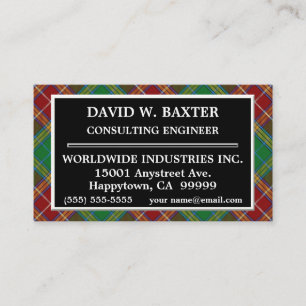 Scottish Clan Baxter Tartan Pset Visitekaartje