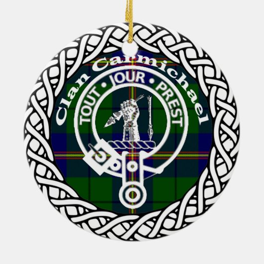 Scottish Clan Carmichael Tartan en Crest Keramisch Ornament (Achterkant)