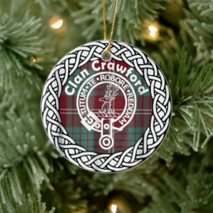 Scottish Clan Crawford Tartan en Crest Keramisch Ornament