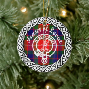 Scottish Clan Fraser of Lovat Tartan and Crest Keramisch Ornament