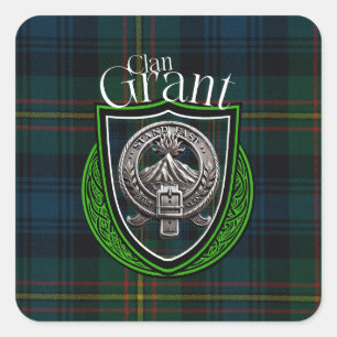 Scottish Clan Grant Tartan en Crest Vierkante Sticker