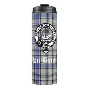 Scottish Clan Hannay Crest Badge en Tartan Custom Thermosbeker