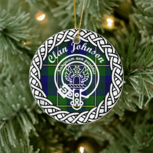 Scottish Clan Johnson Tartan en Crest Keramisch Ornament