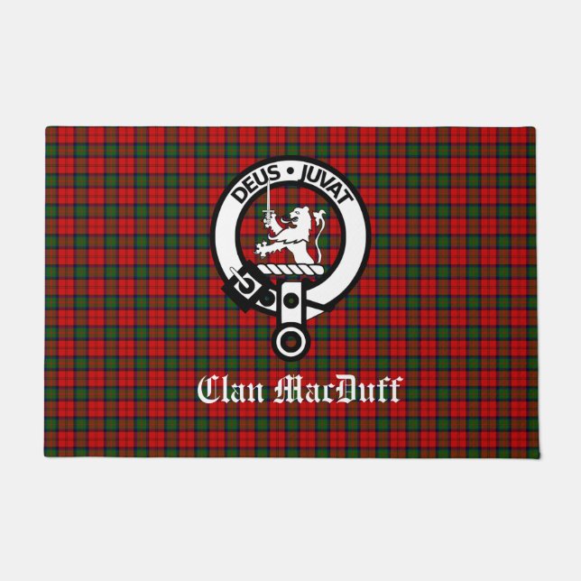 Scottish Clan MacDuff Tartan en Crest Badge Deurmat (Voorkant)