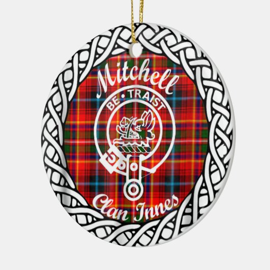 Scottish Clan Mitchell Tartan en Crest Keramisch Ornament (Links)