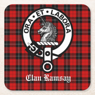 Scottish Clan Ramsay Crest & Tartan Vierkante Kartonnen Onderzetter
