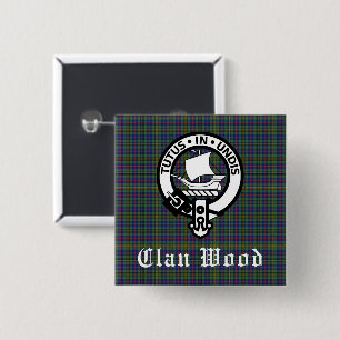Scottish Clan Wood Crest & Tartan Vierkante Button 5,1 Cm