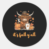 Scottish Cow Fall Thanksgiving It´s Fall Yáll Ronde Sticker (Voorkant)