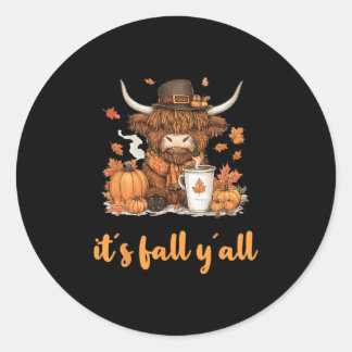 Scottish Cow Fall Thanksgiving It´s Fall Yáll Ronde Sticker