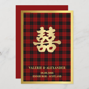 Scottish Double Happiness Chinese Wedding Kaart