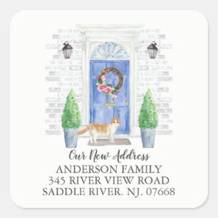 Scottish Fold Cat Blue Deur Nieuw Adres Label