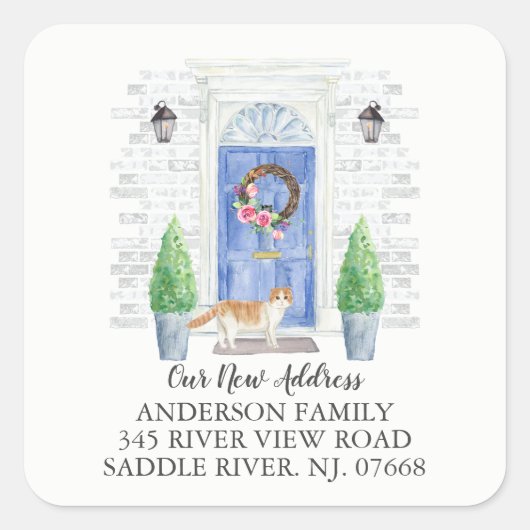 Scottish Fold Cat Blue Door New Address Étiquette (Devant)