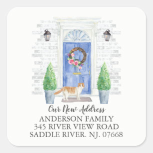 Scottish Fold Cat Blue Door New Address Étiquette