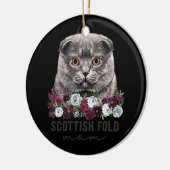 Scottish Fold Cat Mam Floral Keramisch Ornament (Links)